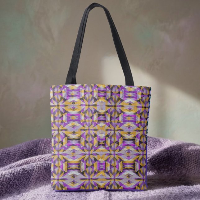 Tote Bag Géométrie de diamant violet et jaune (Créateur téléchargé)