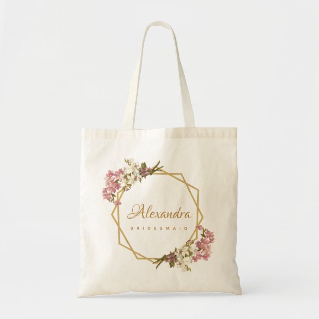 Tote Bag Géométrie florale Orchidée dorée Calligraphie Demo (Devant)