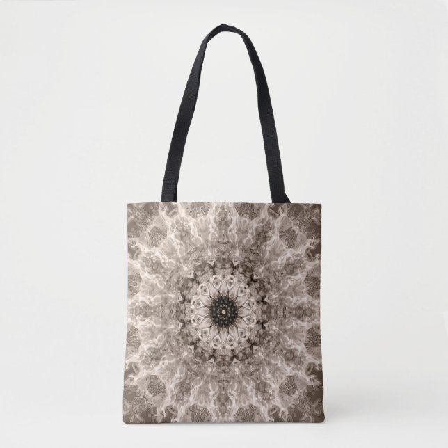 Tote Bag géométrique, beige, marron, mandala (Devant)