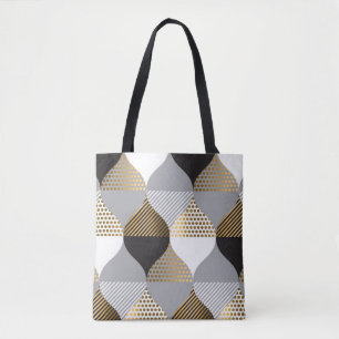 Tote Bag Géométrique de luxe : noir, or motif