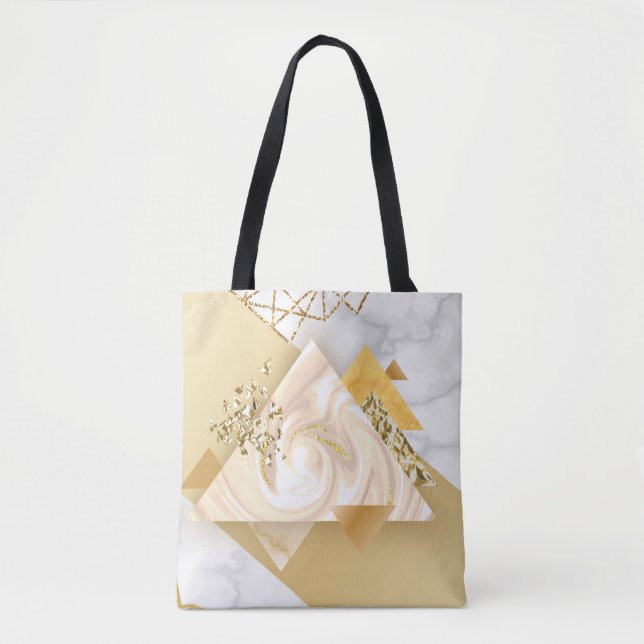 Tote Bag Géométrique dorée de luxe avec patte transparente  (Devant)