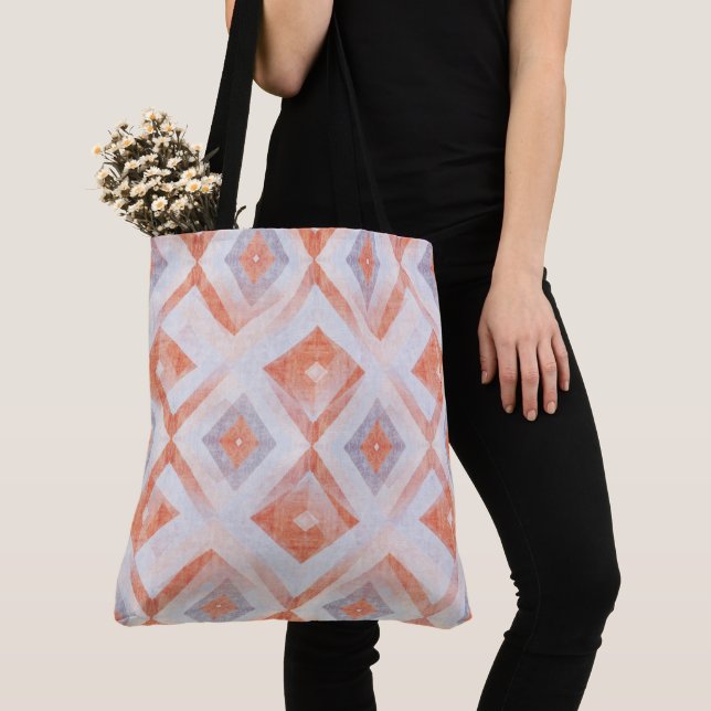 Tote Bag Géométrique Rustic Diamond en Terracotta et Bleu (De près)