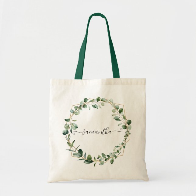 Tote Bag Géométrique Verdure Eucalyptus Feuilles Personnali (Devant)
