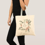 Tote Bag Géométrique vert rose rose flou demoiselle<br><div class="desc">Ce sac fourre-tout de femme de chambre vert rose pâle et géométrique est le cadeau mariage idéal pour présenter vos demoiselles d'honneur et votre servante d'honneur pour un mariage rustique. Le design présente d'élégants roses poussiéreux aquarelle et feuillage vert, soigneusement assemblés en de beaux bouquets, décorant un cadre géométrique charmant....</div>