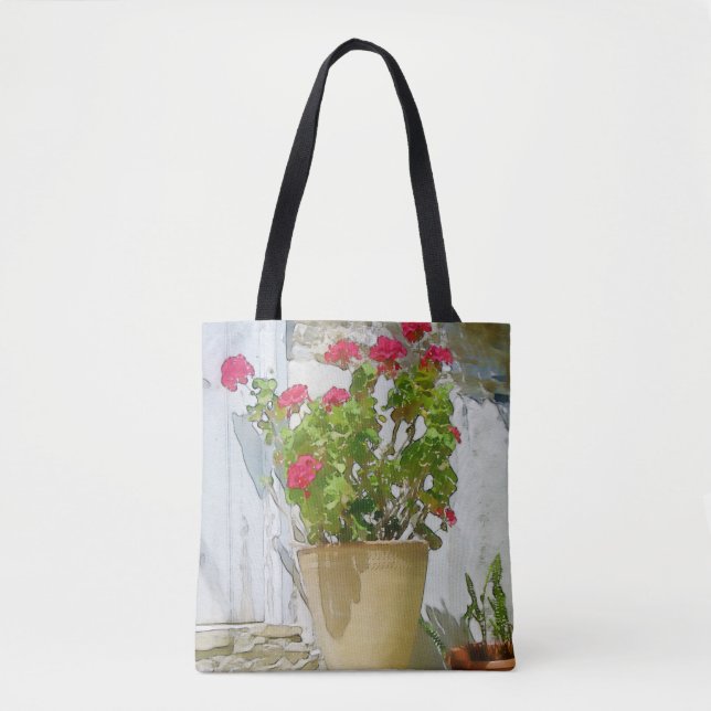Tote Bag Géranium de couleur rouge (Devant)