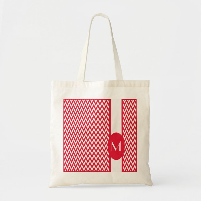 Tote Bag Géranium Elegant Chevron Design avec monogramme (Devant)