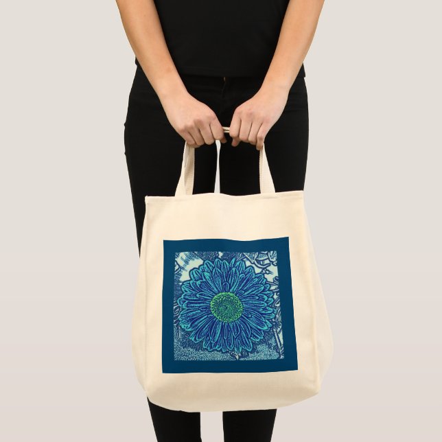 Tote Bag Gerbera Daisy Block Imprimer, Cerulean Blue (Devant (produit))