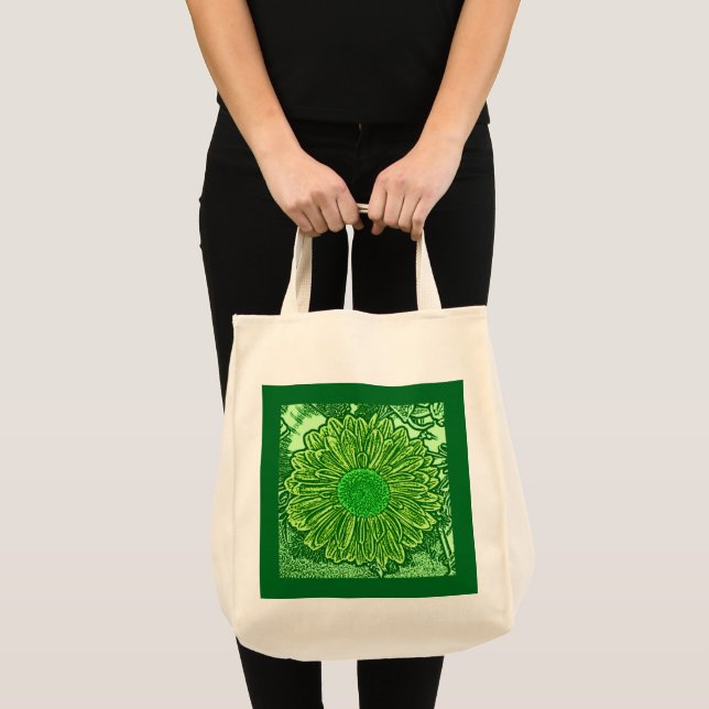 Tote Bag Gerbera Daisy Block Imprimer, Emerald Green (Devant (produit))