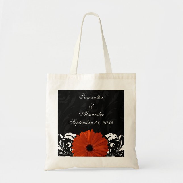 Tote Bag Gérbera orange avec défilement noir et blanc (Devant)