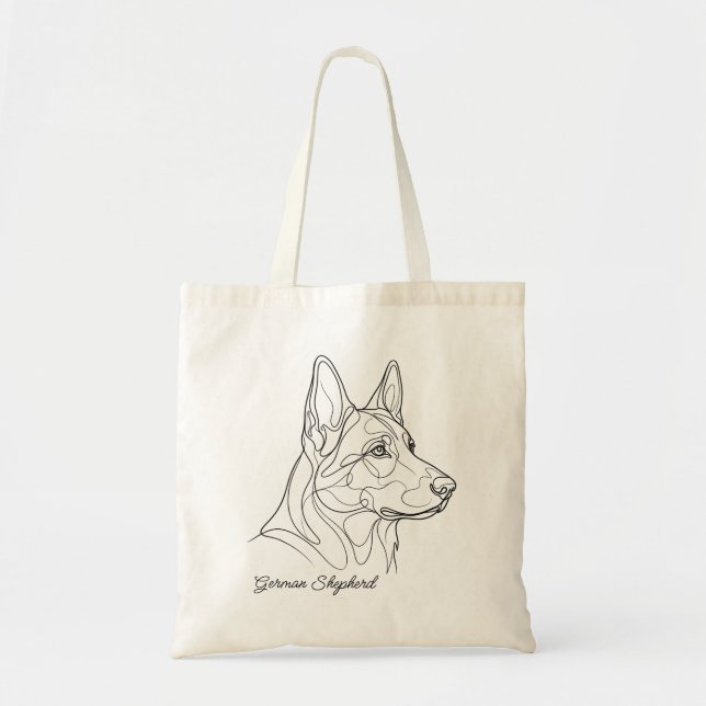 Tote Bag German Shepherd Line Drawing Custom Pet Name (Devant)