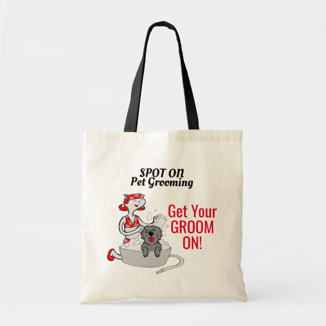 Tote Bag Get Your Groom On Pet Grooming Red and Black (Devant)