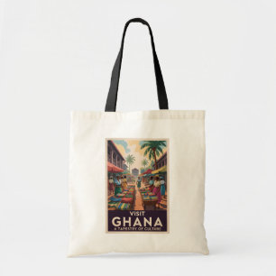 Tote Bag Ghana Market Illustration Travel Art Vintage