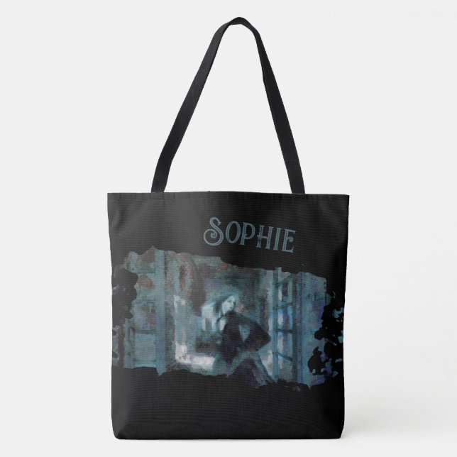 Tote Bag Ghost Girl in Blue – Haunting Surreal Art (Devant)