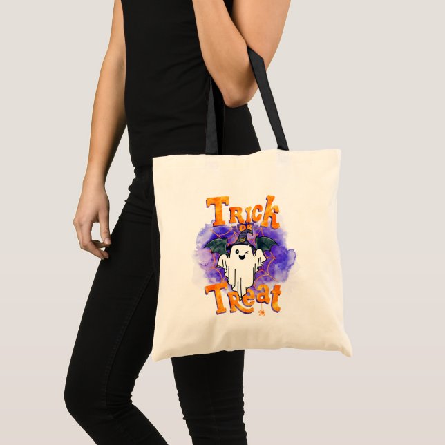 Tote Bag Ghost in Witch Casquette Orange Trick ou Treat (Devant (produit))
