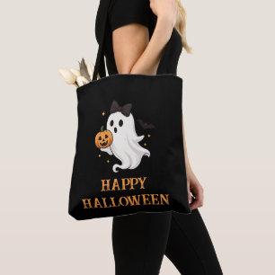 Tote Bag Ghost mignon avec Bow et Citrouille   Halloween