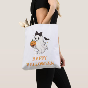 Tote Bag Ghost mignon avec Bow et Citrouille Halloween