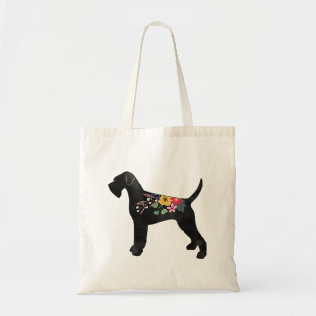 Tote Bag Giant Schnauzer Chien NN Boho Silhouette Florale (Devant)