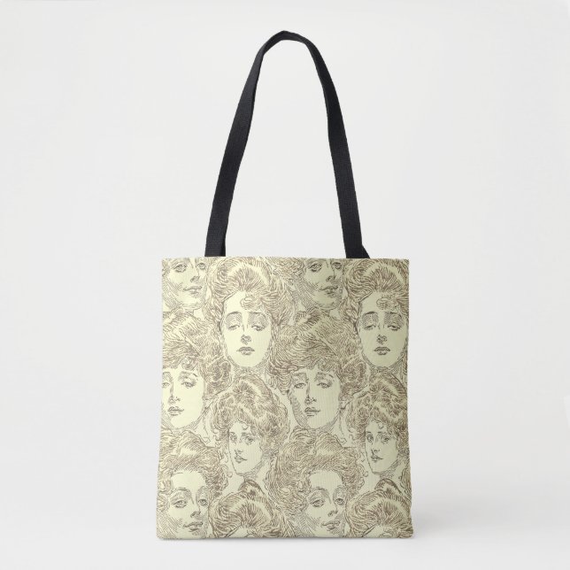 Tote Bag Gibson filles crème or vintage motif victorien vic (Devant)