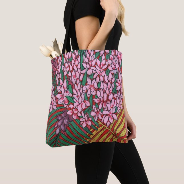 Tote Bag Gingembre de cône rose Alpinia Fleurs tropicales F (De près)