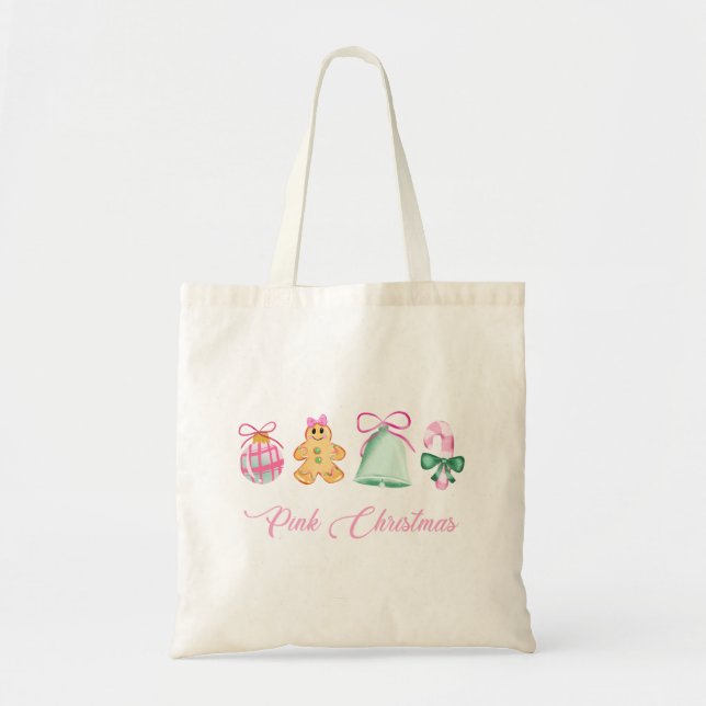Tote Bag Gingerbread, Candy Cane & Pastel Ornaments (Devant)