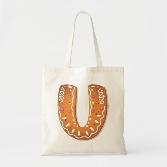 Tote Bag Gingerbread Letter U Monogram Holiday Cookie (Devant)
