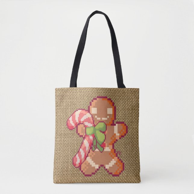 Tote Bag Gingerbread man, Santa, Christmas, Pixel Art (Devant)