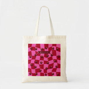 Tote Bag Gingham Cerise Personnalisé Rétro Nom Personnalisé