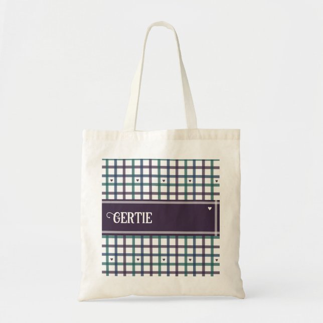 Tote Bag Gingham Cœur Violet (Devant)