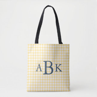 Tote Bag Gingham Jaune Beurre Monogrammé