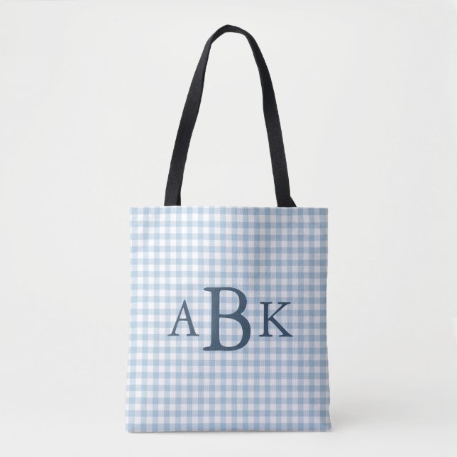 Tote Bag Gingham Monogrammé Bleu Ciel (Devant)