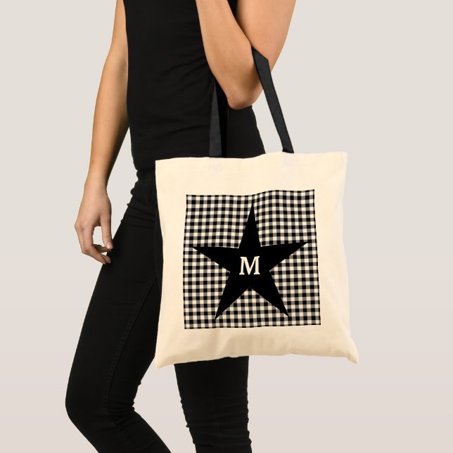 Tote Bag Gingham noir et blanc Personnaliser Monogramme Éto (Devant (produit))