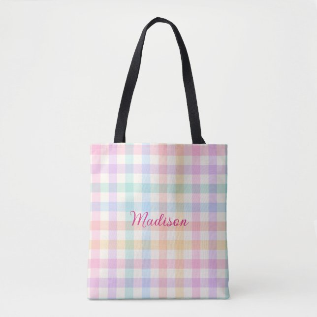 Tote Bag Gingham Personnalisé (Devant)