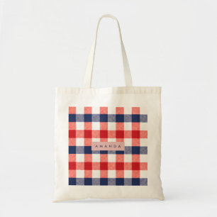 Tote Bag Gingham Rouge, Blanc et Bleu Patriotique Personnal