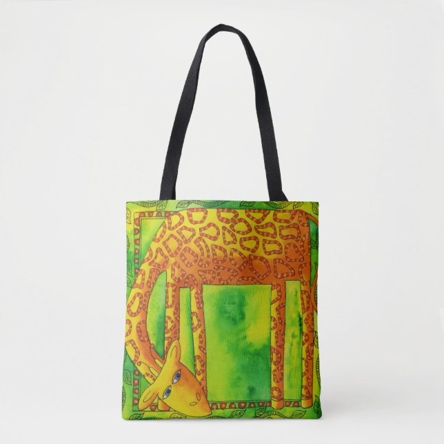 Tote Bag Girafe à motif aquarelle (Devant)