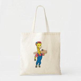 Tote Bag Girafe as Carpenter with Wood