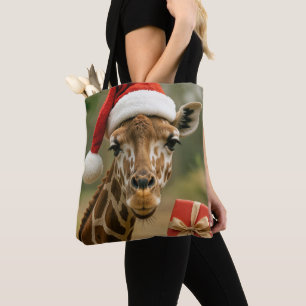 Tote Bag Girafe de Noël avec cadeau de fête