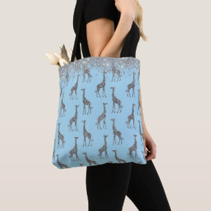 Tote Bag Girafe en argent sur Dreamy Blue