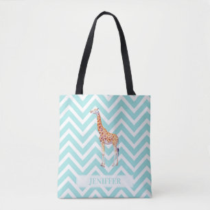 Tote Bag Girafe sur chevron en zigzag.                     