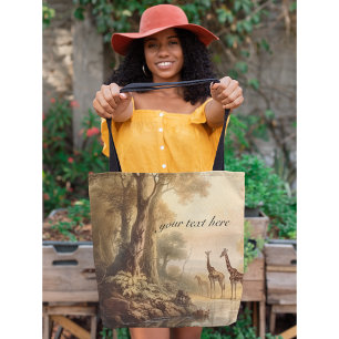 Tote Bag girafes botaniques vintages, personnalisables