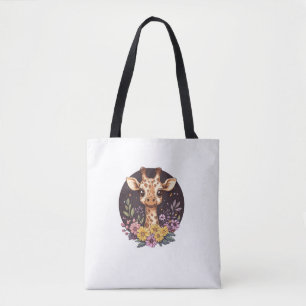 Tote Bag Giraffe Adorable Entourée De Fleurs