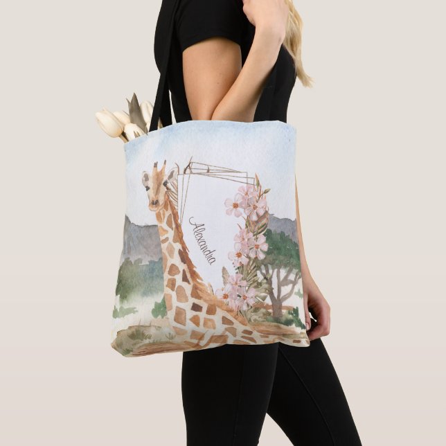 Tote Bag Giraffe d'aquarelle en Savannah africaine (De près)
