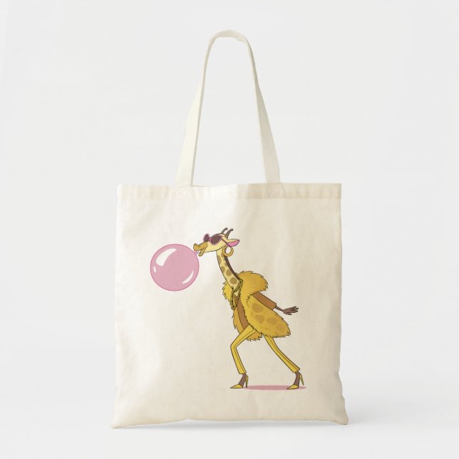 Tote Bag Giraffe de dessin cool en fourrure avec Bubblegum (Devant)