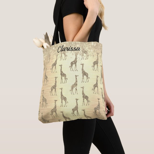 Tote Bag Giraffe de Glitterie personnalisée sur or métalliq (De près)