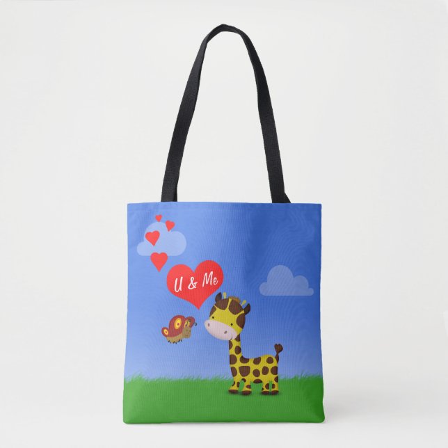 Tote Bag Giraffe et papillon en amour (Devant)