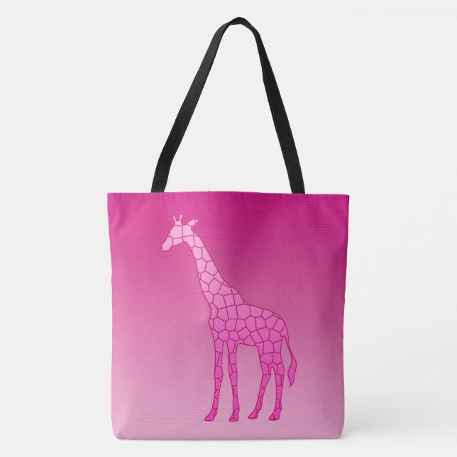 Tote Bag Giraffe géométrique moderne, Fuchsia et rose clair (Devant)
