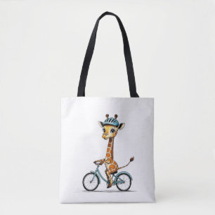 Tote Bag Giraffe Riding a Bicycle - Crayon à main