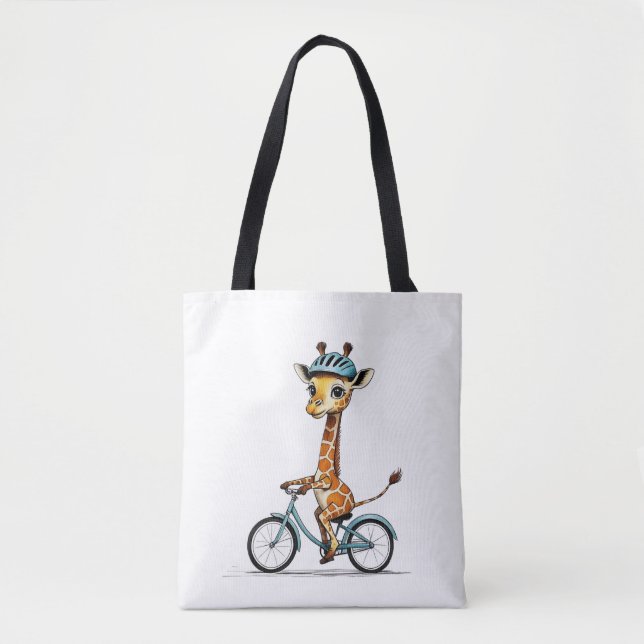 Tote Bag Giraffe Riding a Bicycle - Crayon à main (Devant)