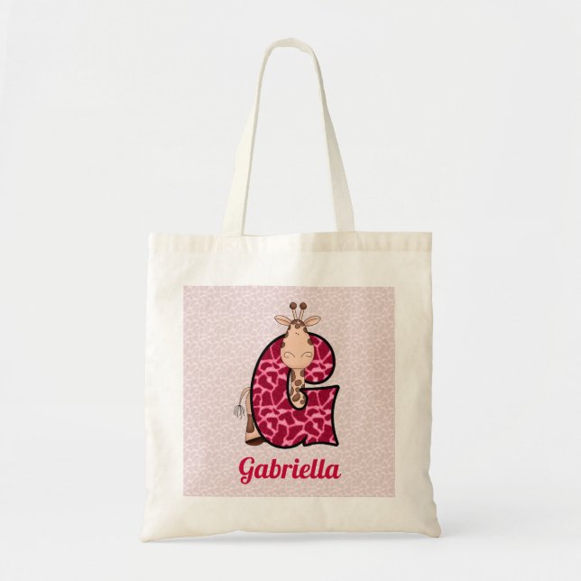 Tote Bag Giraffe rose Enfants Monogramme G (Devant)