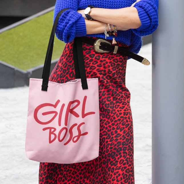 Tote Bag Girl Boss Bold Typography Red & Pink Feminine (Créateur téléchargé)
