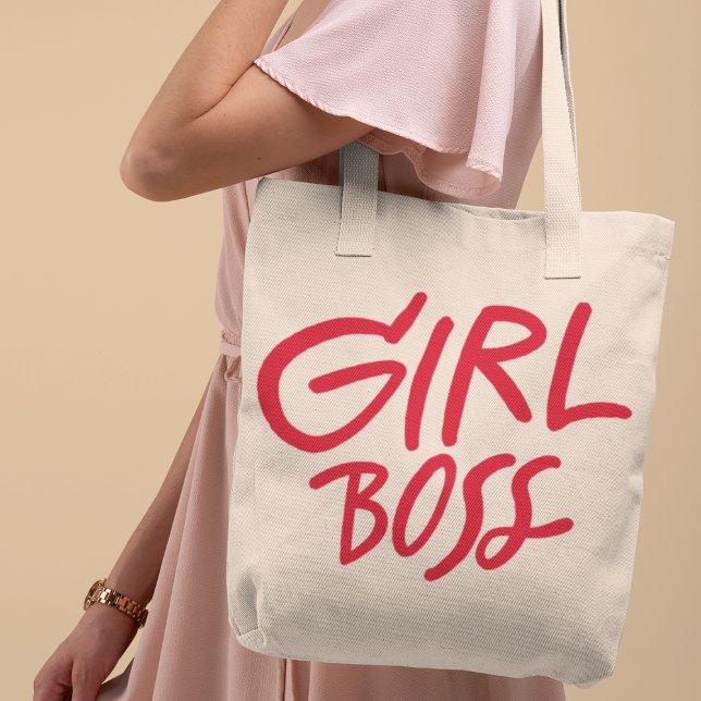 Tote Bag Girl Boss Red Bold Typography Script Feminine (Créateur téléchargé)